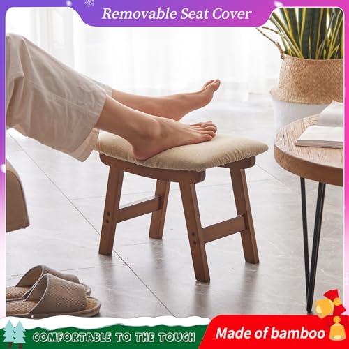 Bamboo Foot Stool Under Desk with Black Legs, Beige Surface Q1724