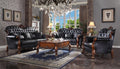 Luxury Vintage Cherry Oak & Black PU Dresden Sofa Set 3 P 58230 ACME Traditional