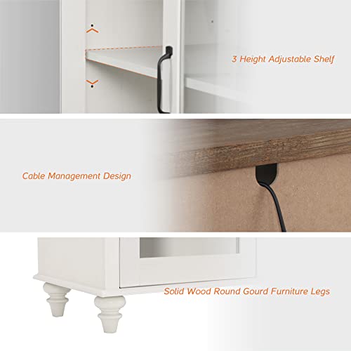 WAMPAT TV Stand for 43 Inch TV with Yellow LED Light, Wood Console Table, Off White I117