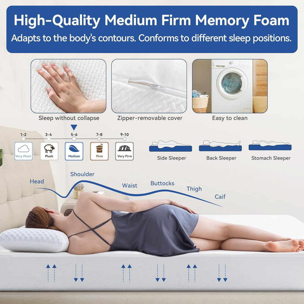 Memory Foam Mattress Full Size 10 Inch, Cooling Gel Medium Firm, Made in USA B653