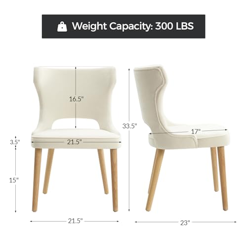 HULALA HOME Dining Chairs Set of 4, Upholstered Fabric Side Chair with Wood Legs, Ivory N925429