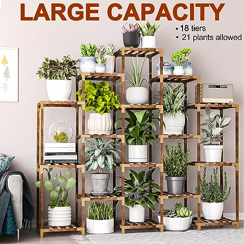 HOMOKIRT 10 Tier Plant Stand for Indoor Outdoor, Wood Corner Plant Shelf I39818