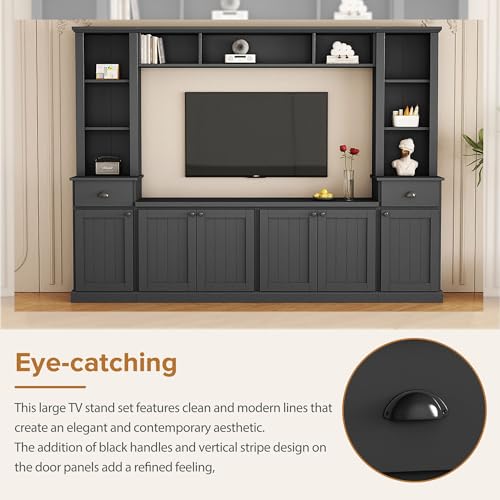 Modern TV Stand with Storage Cabinets and Shelves for TVs Up to 75", Black R3387