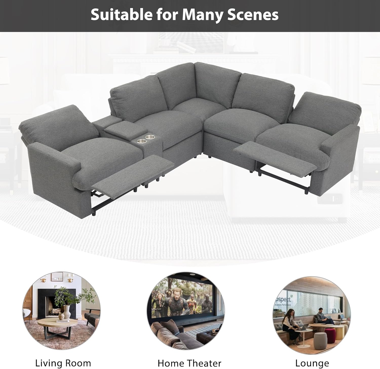 Merax 104'' L-shaped Power Recliner Sofa with Storage, Dark Grey T635868