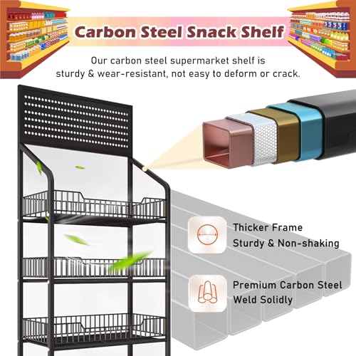 5 Tier Supermarket Shelf Display Rack with Wheels, White U40628