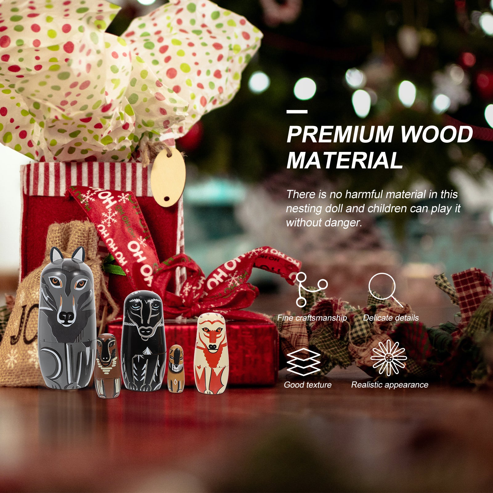Wolf Matryoshka Doll Painted Wooden Stacking Dolls Home Decor N8792