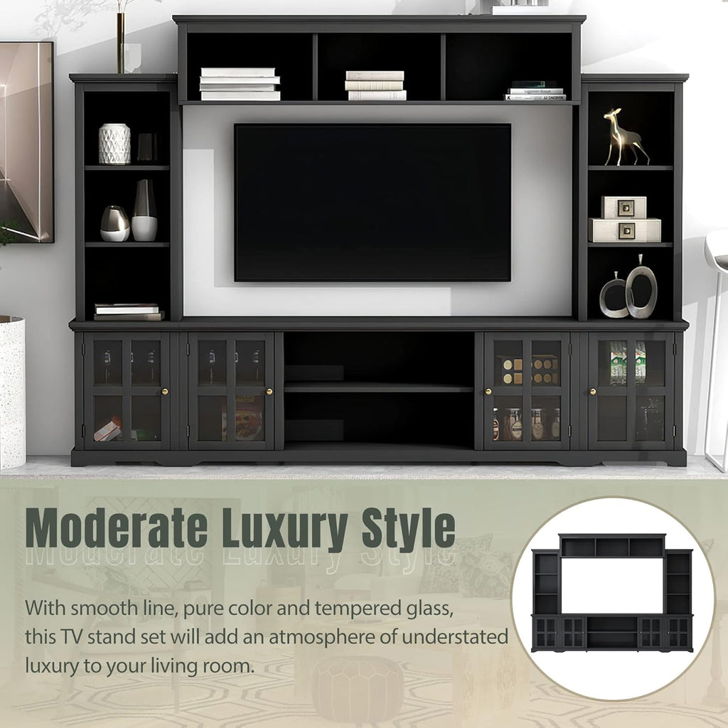Entertainment Wall Unit with Bridge for TVs Up to 70", Black, 104 Inch W534004