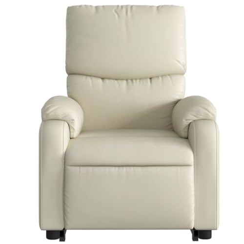 Electric Massaging Recliner Chair Cream Faux Leather with Power Lift L230