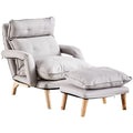 Linen Accent Chair with Ottoman, Adjustable Lounge Chair with Footstool and Soft Cushion, Leisure Sofa Armchair with Wooden Legs, Comfy Relaxing Chair for Lounge, Living Room, Office (Gray)