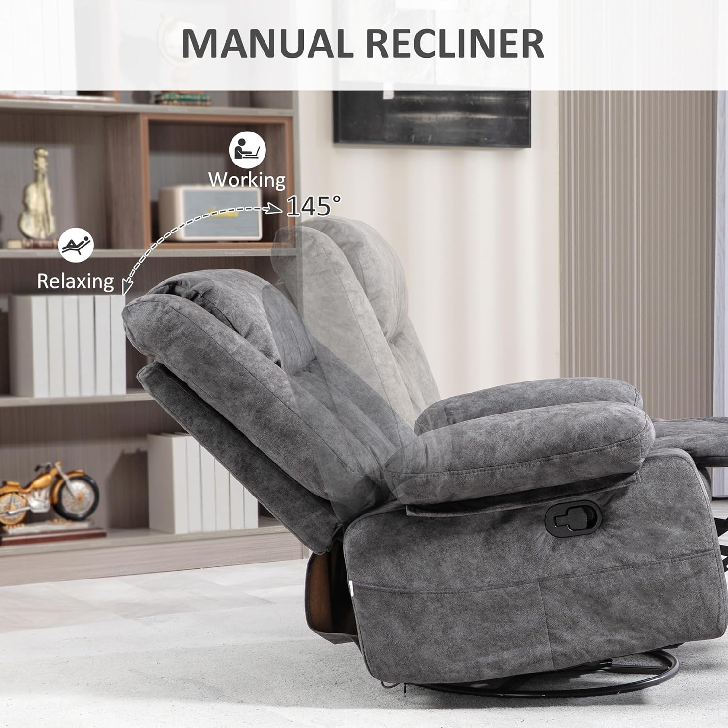 Swivel Rocker Recliner Chair with 360 Degree Swivel, Gray, Metal Base E85391
