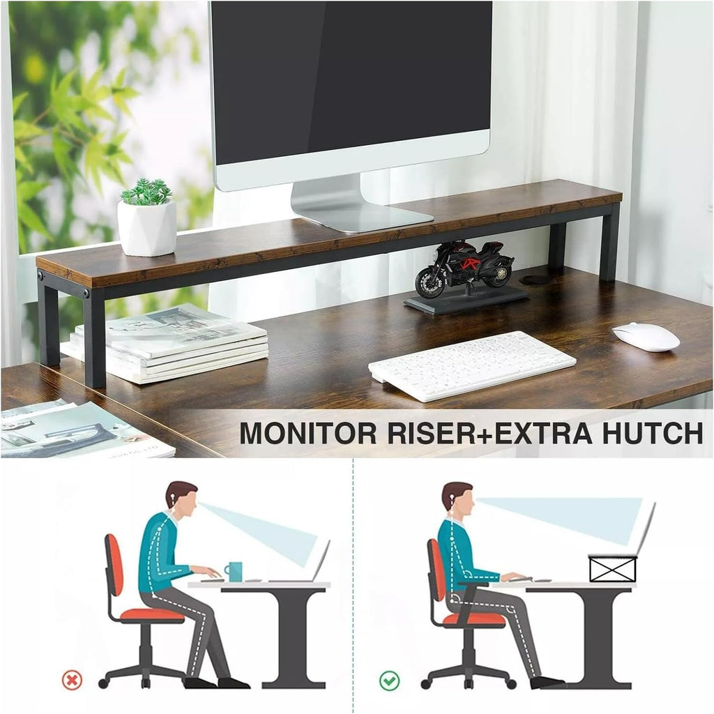 Brown 95 Inches Home Office Computer Gaming Desk for 2 Person with RGB LED Lights E66924