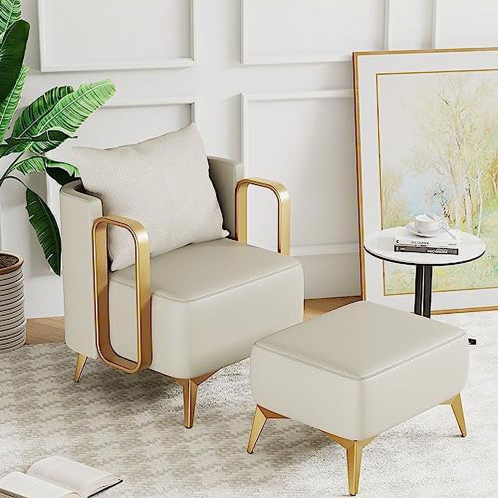 NLIBOOMLife Accent Chair with Ottoman Faux Leather Modern Living Room Armchair S42017