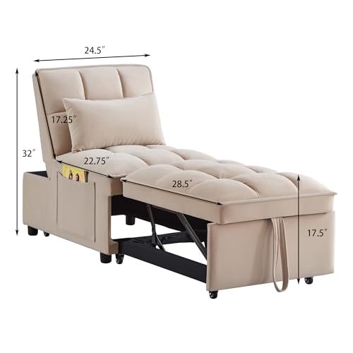 Velvet Sleeper Chair Bed with Adjustable Backrest, Taupe K77548