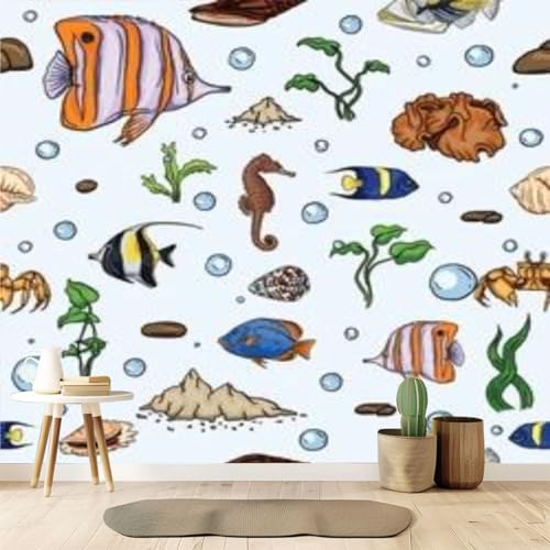 Peel and Stick Wallpaper Underwater World Jellyfish Cartoon Wall Decor V201