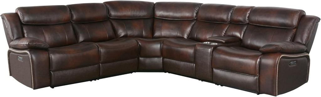 Abbyson Living Vanessa Top Grain Leather Power Reclining Sectional, Brown R649247