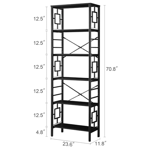 HOMISSUE Tall Bookshelf, Industrial 6-Tier, Black I763326