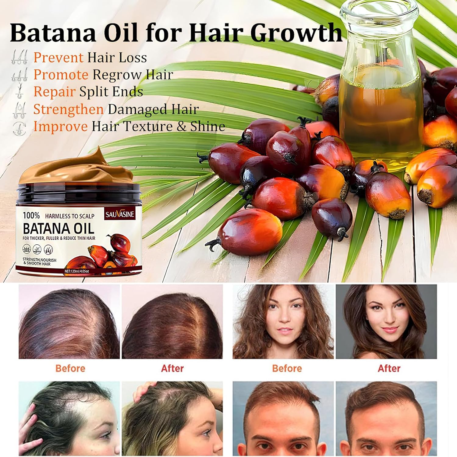 Batana Oil for Hair Growth, Unrefined Organic Pure Batana Butter Conditioner T8133