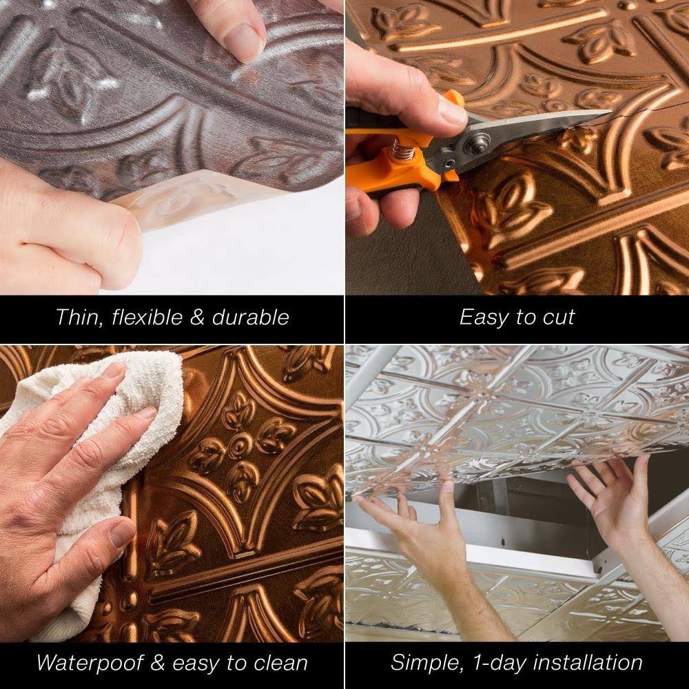 Fasade Decorative Vinyl Ceiling Tile 2ft x 2ft Moonstone Copper (5 Pack) R5895