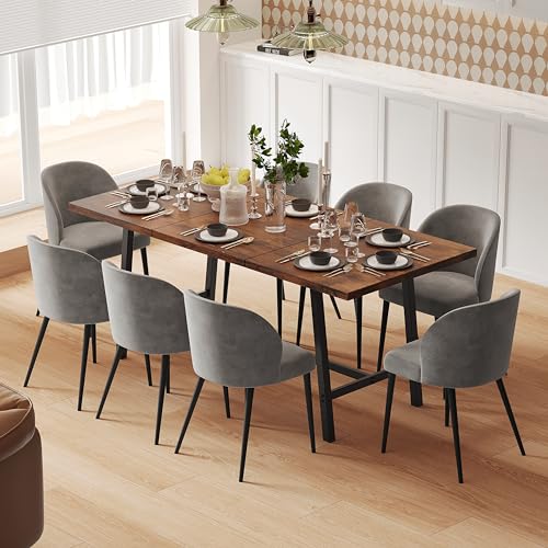 Rustic Brown Farmhouse Wood Dining Table for 6-8 People with Metal Frame E390300