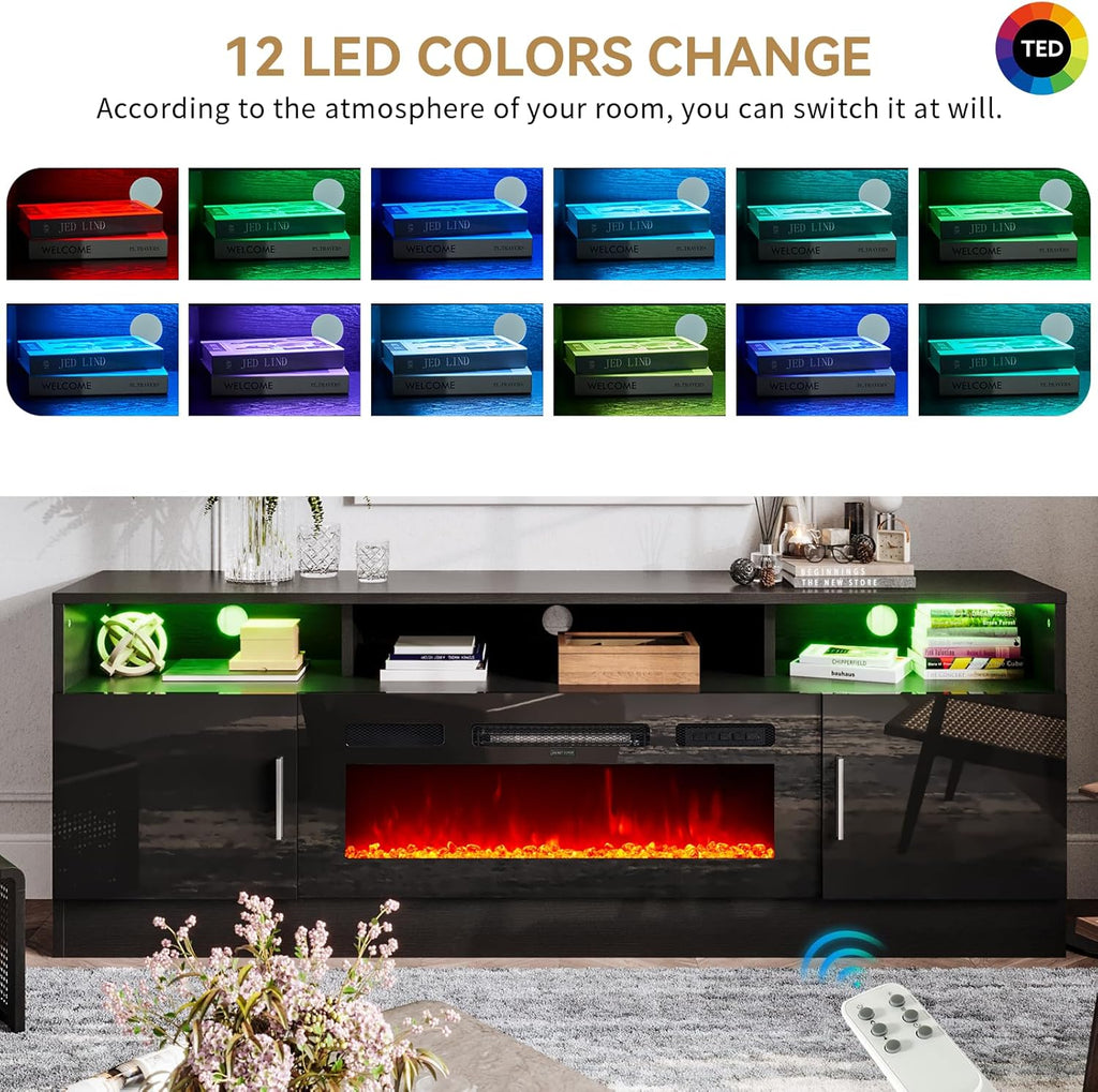 oneinmil Fireplace TV Stand with 36" Electric Fireplace, Fits TVs Up to 80", Black Q703