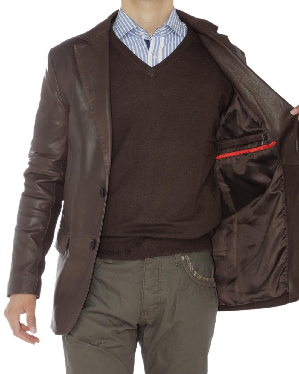 LN LUCIANO NATAZZI Men's Lambskin Leather Blazer Brown N839