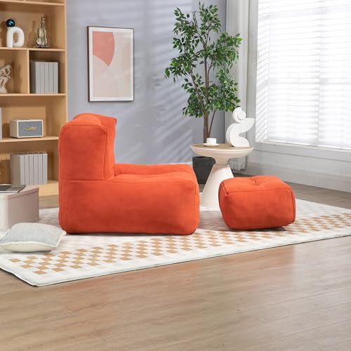Bean Bag Chair Microfiber Upholstered with Footstool (White) J7126