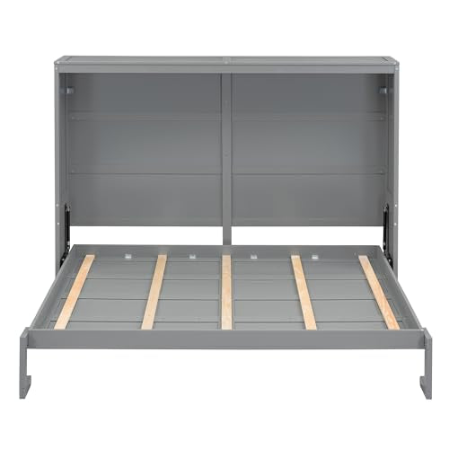 SOFTSEA Queen Size Murphy Bed, Wood Folding Wall Bed, White B4030