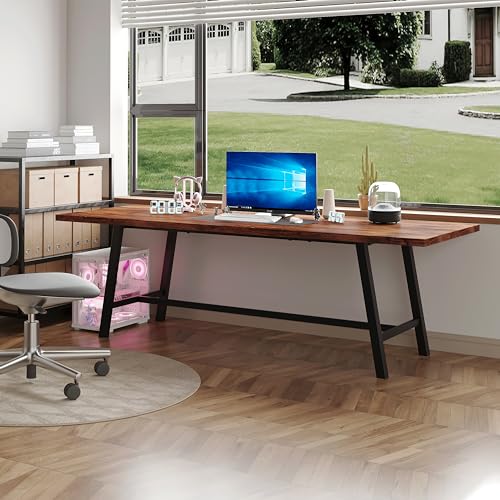 Rustic Brown Farmhouse Wood Dining Table for 6-8 People with Metal Frame E390300