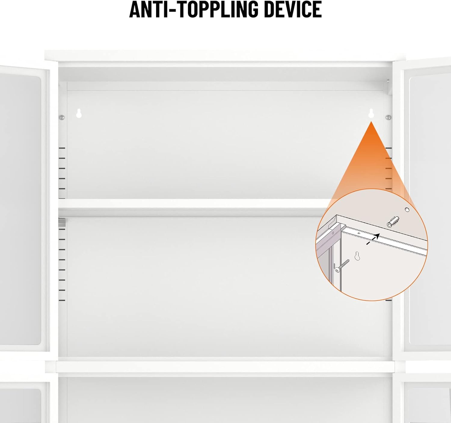 Tempered Glass Storage Cabinet 4-Door White with Adjustable Shelves U35144