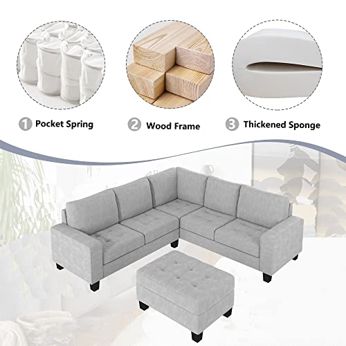 L-Shape Sectional Sofa with Storage Ottoman, Light Grey X911071
