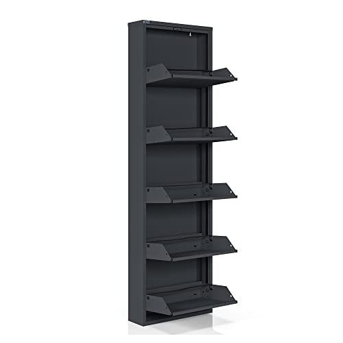 5 Tier Metal Shoe Cabinet with Cover, Anthracite Q68446