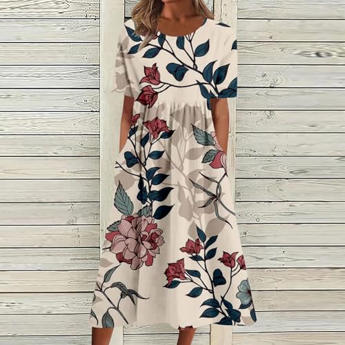 Boho Floral Midi Dress with Pockets Z467002