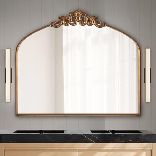 Ornate Gold Mirror,Vintage Arched Mirror,Baroque Antique Mirorr for Living Room Hallway Fireplace Bathroom Entryway 19"X27"