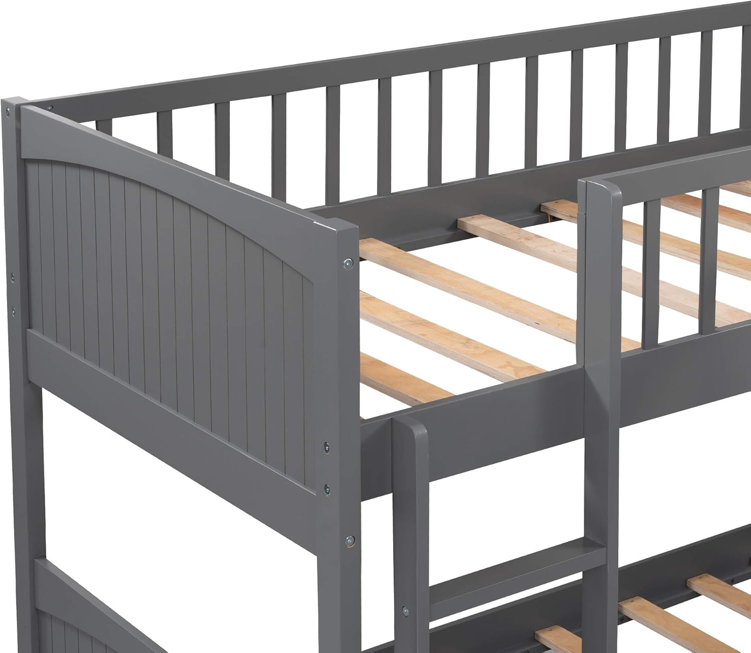 Twin over Twin L-Shaped Triple Bunk Beds with Storage Drawers, Gray Z2907
