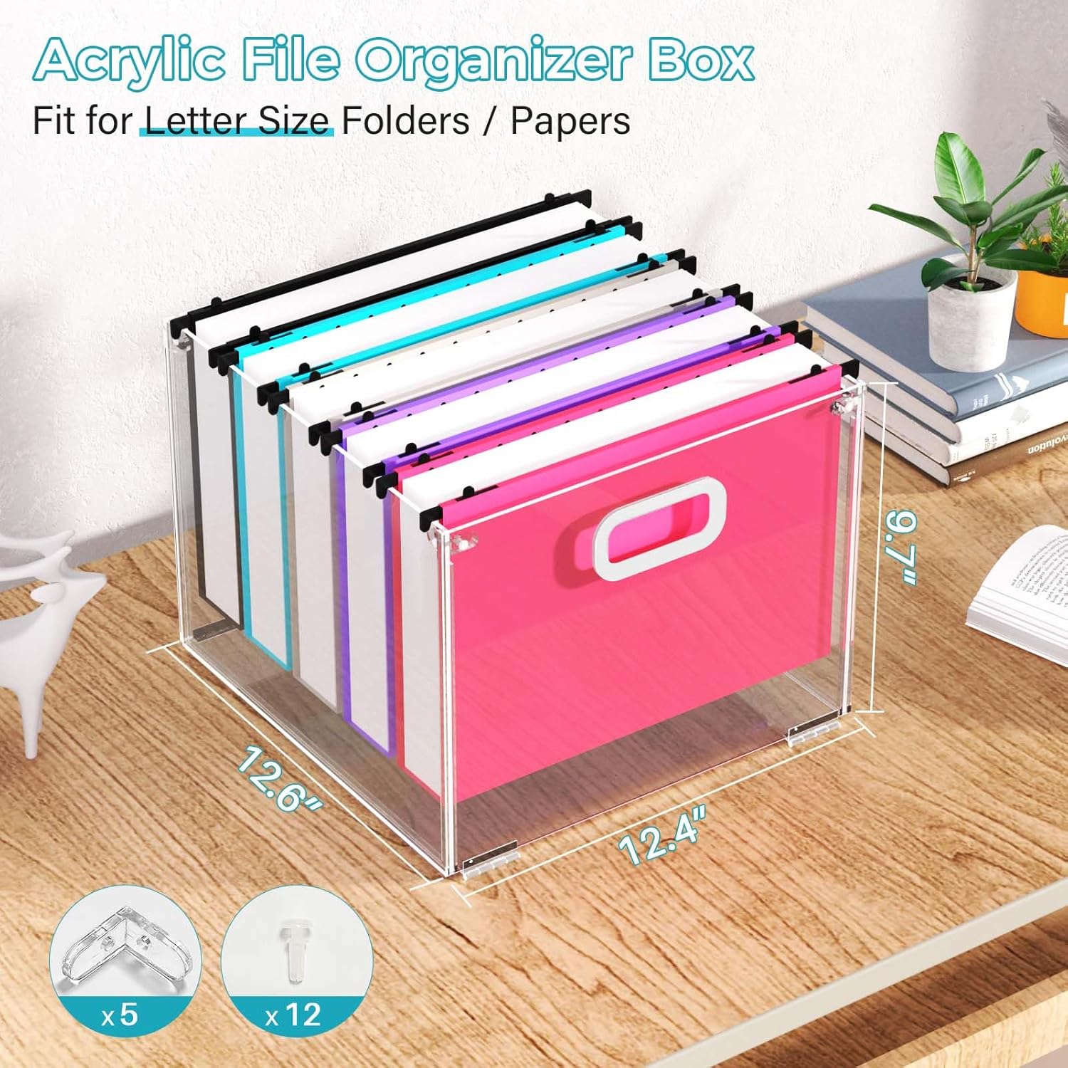 Acrylic File Box Organizer with Handle, Letter Size L585