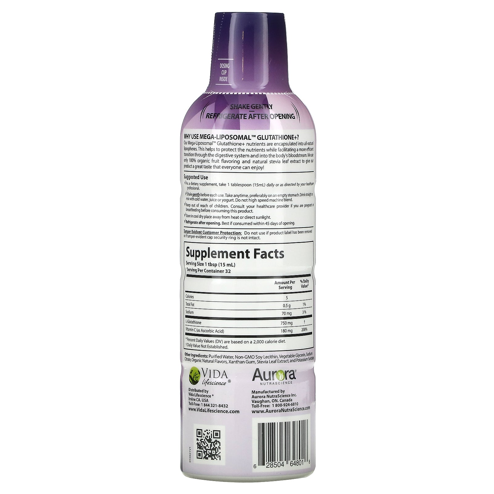 Aurora Nutrascience Mega-Liposomal Glutathione + Vitamin C Organic Fruit Flavor, 16 fl. oz. G95930