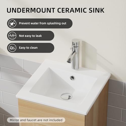 16" Bathroom Vanity Sink Combo with Storage Cabinet, White and Oak J86582