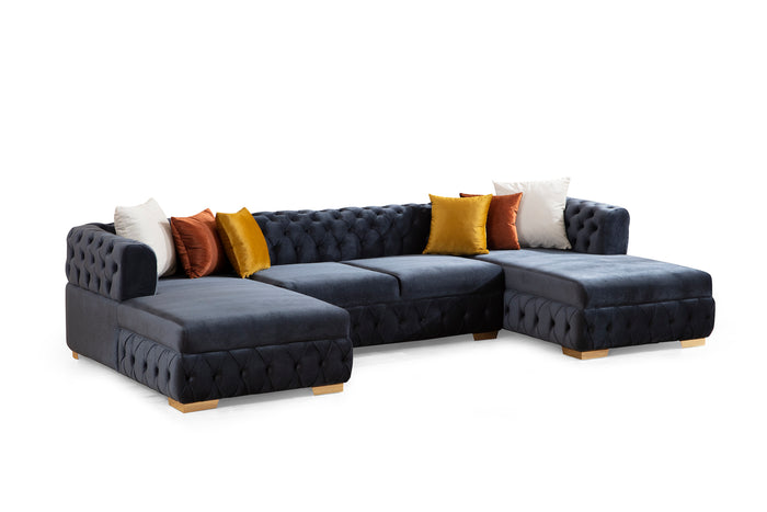 Paris Black Sectional Charcoal Velvet Double Chaise U660