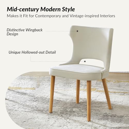 HULALA HOME Dining Chairs Set of 4, Upholstered Fabric Side Chair with Wood Legs, Ivory N925429