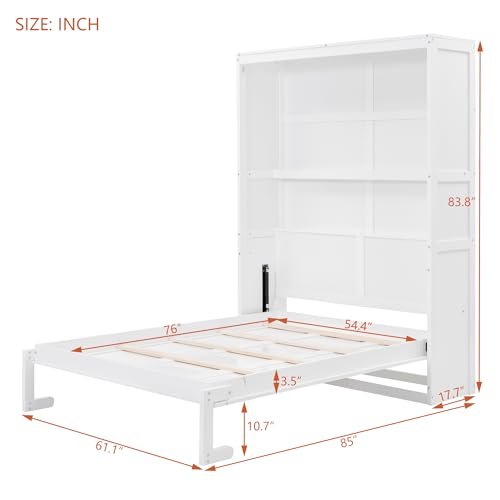Queen Size Murphy Bed with 2-Tier Cabinet and Storage Shelves U4978
