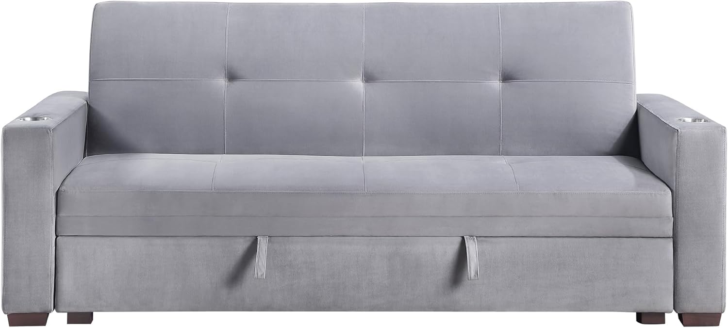 Lexicon Futon Sofa Bed with Storage, Grey P6404