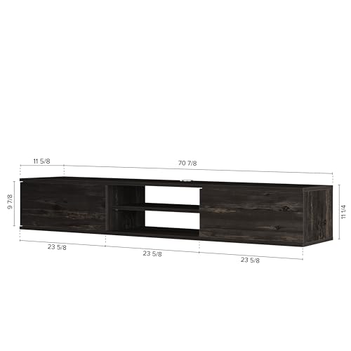 Atelier Mobili Floating TV Stand for 75 inch TV, Wall Mounted, Black Oak T667682