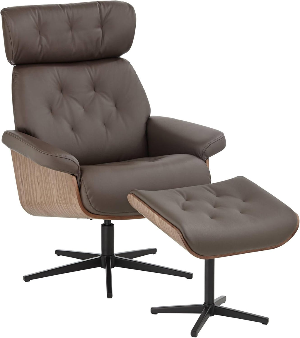 BenchMaster Malibu Chocolate Tufted Faux Leather Swivel Recliner with Ottoman O163593
