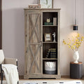 Rustic Farmhouse Tall Storage Cabinet Bookcase with Sliding Barn Door, Adjustable Shelf, Pantry Cupboard Kitchen Organizer Furniture Home Drawer Shelves