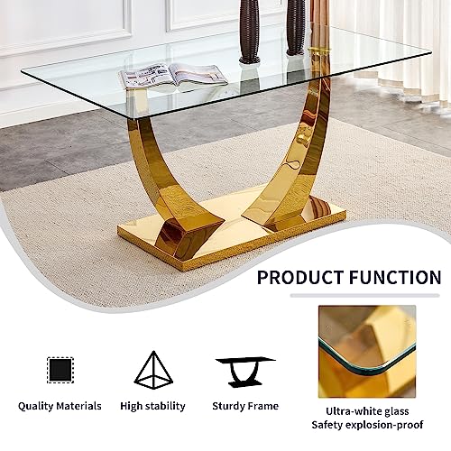 63" Rectangular Glass Dining Table for 6-8 with Tempered Glass Top P127