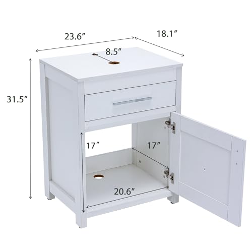 24 Inch Bathroom Vanity Sink Combo with Chrome Faucet, White Wood J887