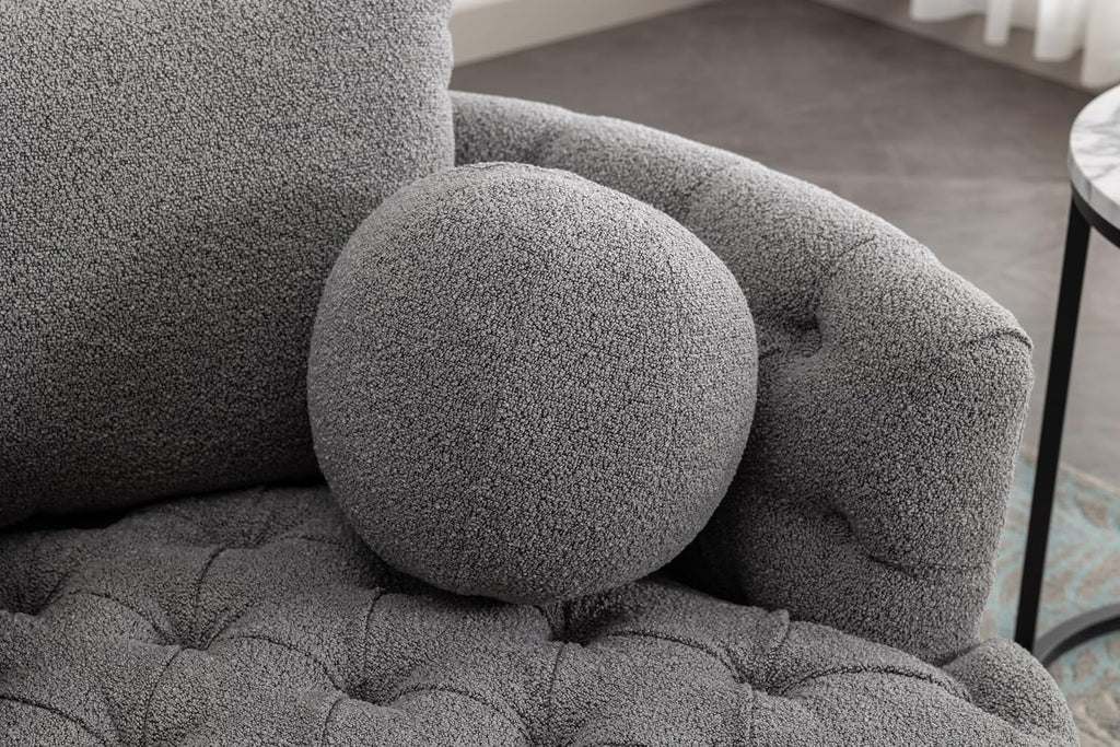 42.9" Oversized Swivel Accent Barrel Chair Chenille Tufted with 3 Pillows F8597