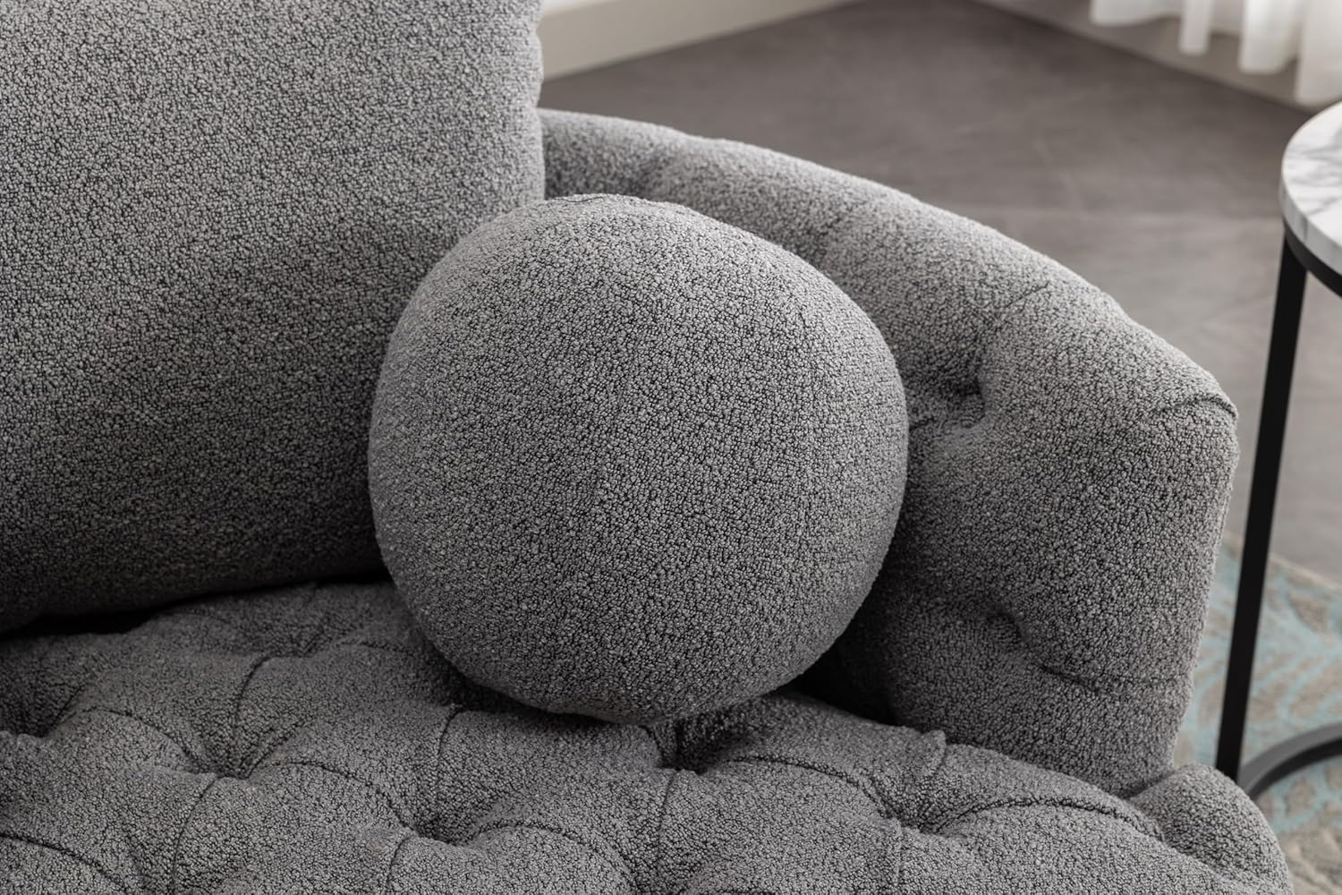 42.9" Oversized Swivel Accent Barrel Chair Chenille Tufted with 3 Pillows F8597