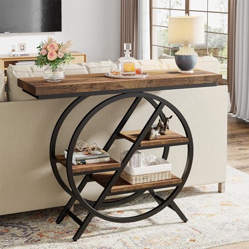 Tribesigns Console Table, 39.4-Inch Entryway Table with Thickened Tabletop, 4-Tier Industrial Narrow Hallway Sofa Table, Rustic Brown T367