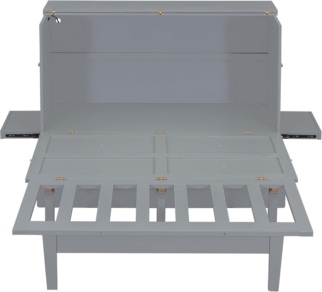 Murphy Bed Queen with Desk, Shelves and Charging Station, Grey Z595